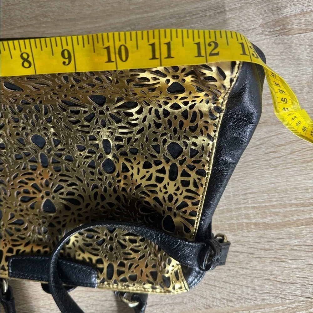 Arezzo Women Black Gold Leather Cut Out Satchel Hand Shoulder Bag